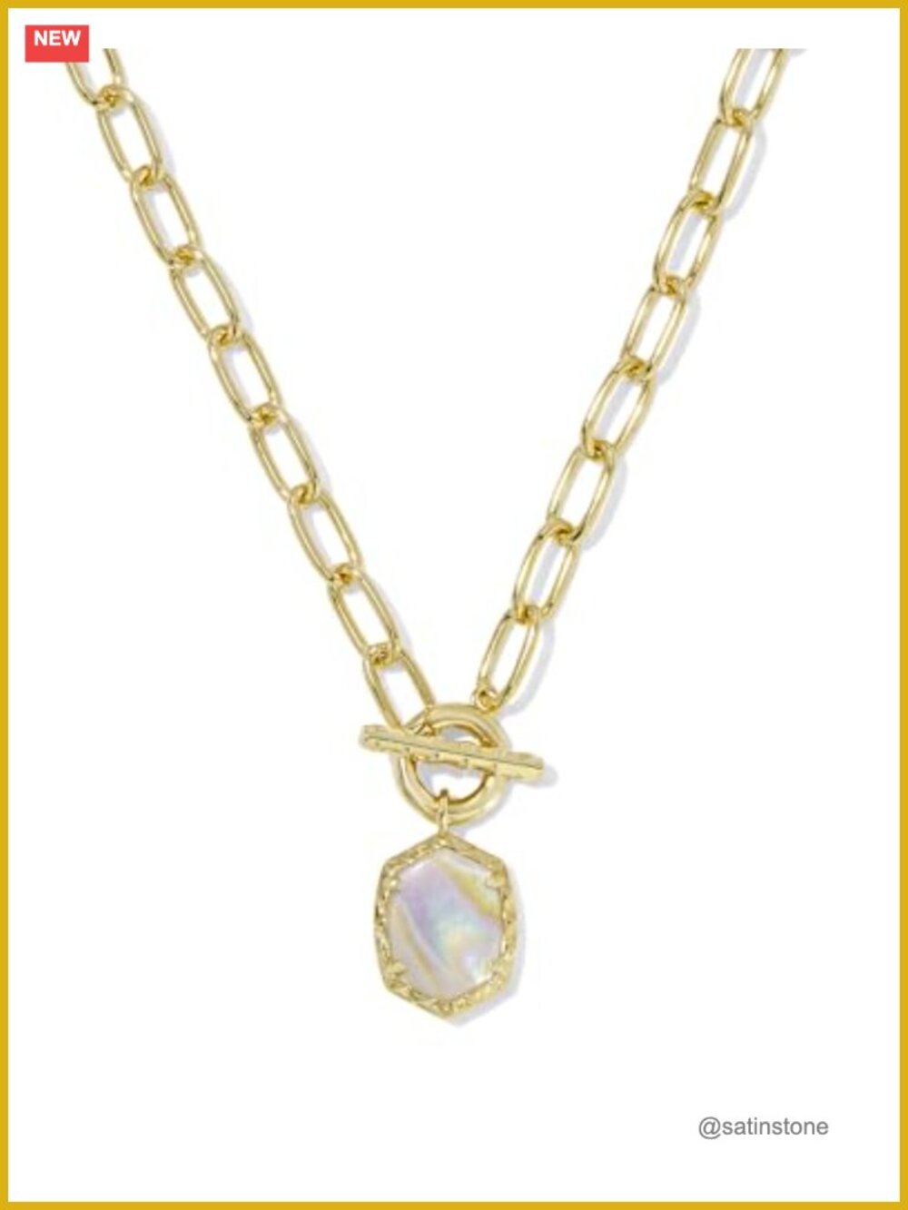 Gold Plated Brass Link Chain Necklace Removable Charm Toggle 18"